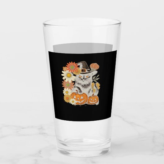 Boho-Blumen-Herbst-Schwarze-Katze-Halloween-Essent Glas (Vorderseite)
