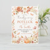 Boho-Blumen-Herbst-Thanksgiving-Potluck-Einladung Einladung (Stehend Vorderseite)