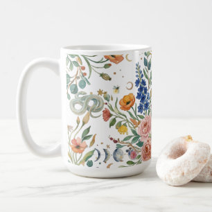 Boho-Blumen-Himmelsmond & Schlangen Botanik Kaffeetasse