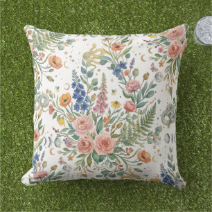 Boho-Blumen-Himmelsmond & Schlangen Botanik Kissen