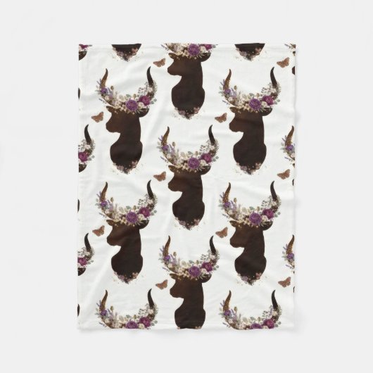 Boho-Blumen-Hirsch- und Schmetterlingsmuster - Wal Fleecedecke (Vorderseite)