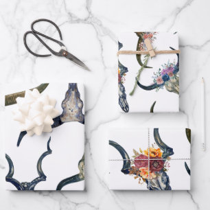 Boho-Blumen-Hirschhorn-Muster Geschenkpapier Set