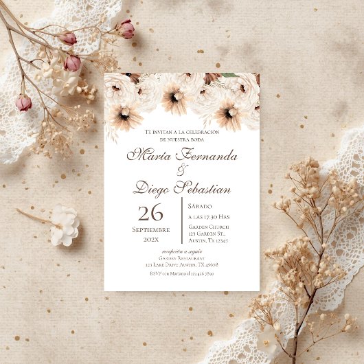 Boho-Blumen-Hochzeit auf Spanisch Einladung