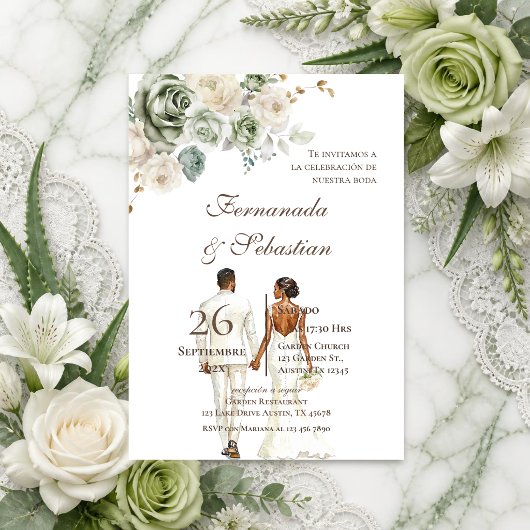 Boho-Blumen-Hochzeit auf Spanisch Einladung