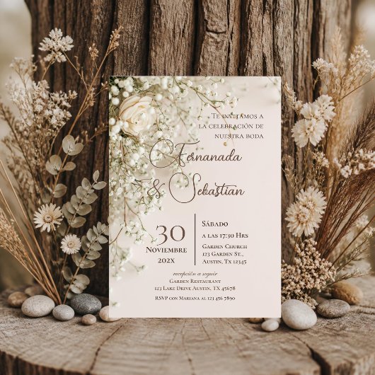 Boho-Blumen-Hochzeit auf Spanisch Einladung