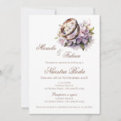 Boho-Blumen-Hochzeit auf Spanisch mit Ring Einladung (Vorderseite)