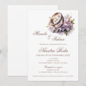 Boho-Blumen-Hochzeit auf Spanisch mit Ring Einladung (Vorne/Hinten)