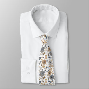 Boho-Blumen-Hochzeit des Bräutigams in Grau-Braun- Krawatte