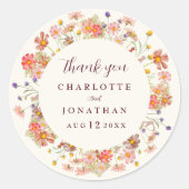 Boho Blumen Hochzeit im Herbst Danke Runder Aufkleber (Vorderseite)