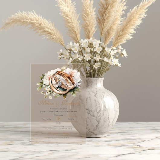 Boho-Blumen-Hochzeit mit Ring Acryleinladungen