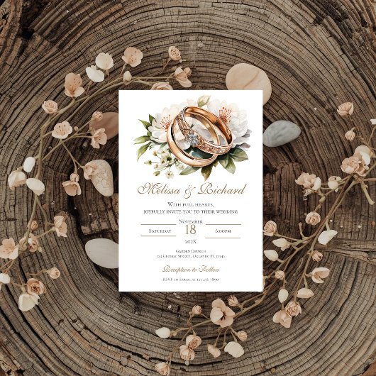 Boho-Blumen-Hochzeit mit Ring Einladung