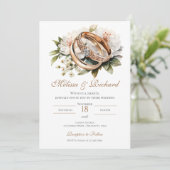 Boho-Blumen-Hochzeit mit Ring Einladung (Stehend Vorderseite)