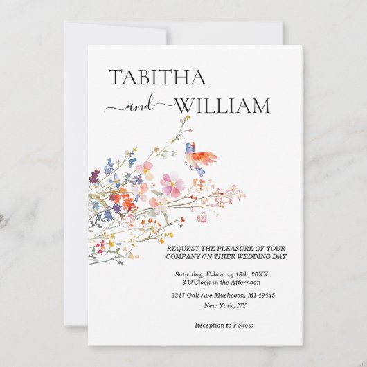 Boho-Blumen-Hochzeit mit Wildblumen Einladung (Vorderseite)