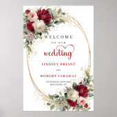 Boho-Blumen-Hochzeit-Willkommensschild mit Gold un Poster (Vorne)