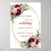 Boho-Blumen-Hochzeit-Willkommensschild mit Gold un Poster (Vorne)