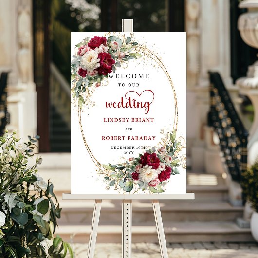 Boho-Blumen-Hochzeit-Willkommensschild mit Gold un Poster