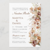 Boho-Blumen-Hochzeitseinladung auf Spanisch Einladung (Vorderseite)