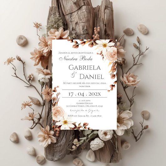 Boho-Blumen-Hochzeitseinladung auf Spanisch Einladung