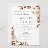 Boho-Blumen-Hochzeitseinladung auf Spanisch Einladung (Vorderseite)