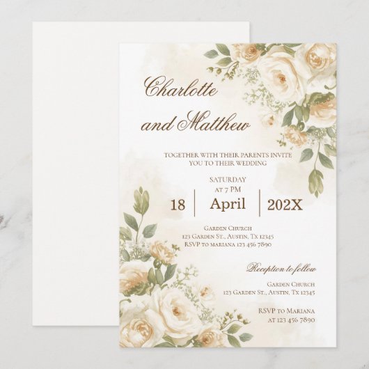 Boho-Blumen-Hochzeitseinladung Einladung (Vorne/Hinten)