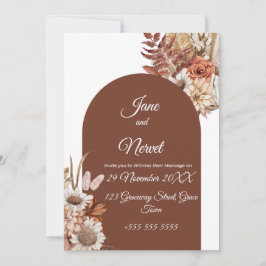 Boho-Blumen-Hochzeitseinladung im Pampas-Stil