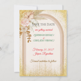Boho-Blumen-Hochzeitseinladungskarte mit goldenen Save The Date