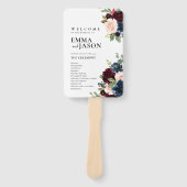 Boho-Blumen-Hochzeitsprogramm-Fan-Hand Burgund Fächer (Vorderseite)