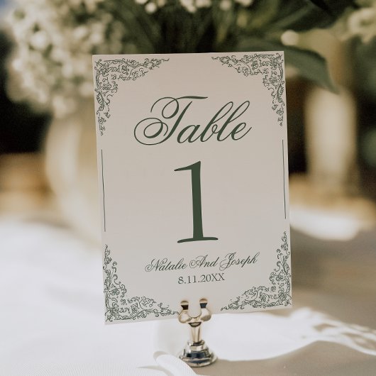 Boho-Blumen-Hochzeitstisch-Nummer in Grün Botanisc Einladung