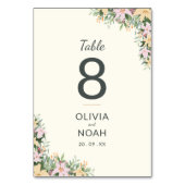 Boho-Blumen-Hochzeitstisch-Nummernkarte Tischnummer (Vorderseite)