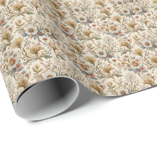 Boho-Blumen in Beige Geschenkpapier (Rolleneckpunkt)