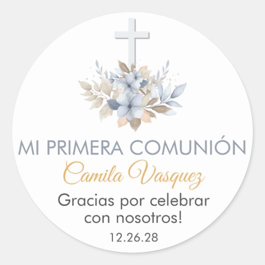 Boho Blumen in der ersten heiligen Kommune Spanien Runder Aufkleber (Vorderseite)