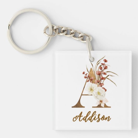 Boho-Blumen-Initial A-Monogramm-Hochzeitsgeschenk Schlüsselanhänger (Vorderseite)