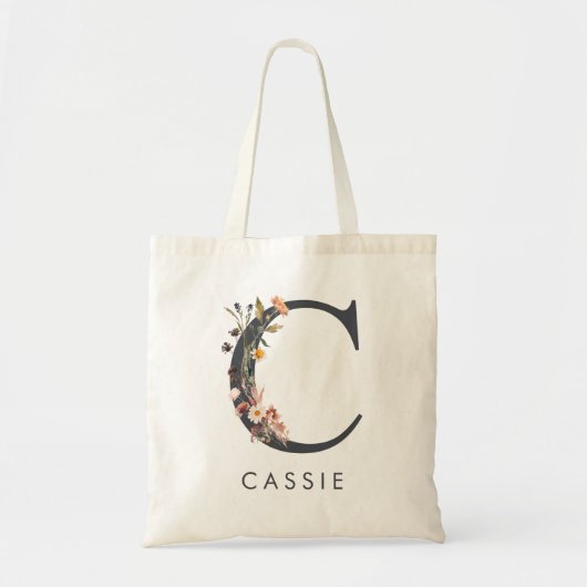 Boho-Blumen-Initiale C Tragetasche (Vorne)