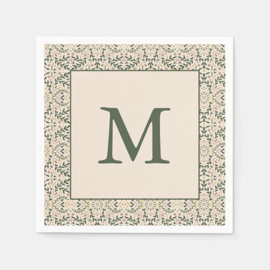 Boho-Blumen-Initialen Weihnachten Feiertage Monogr Serviette (Vorderseite)