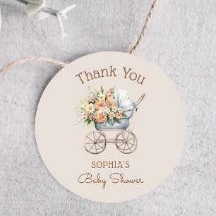 Boho-Blumen-Kinderwagen-Taufgeschenk-Dankeschön Runder Aufkleber