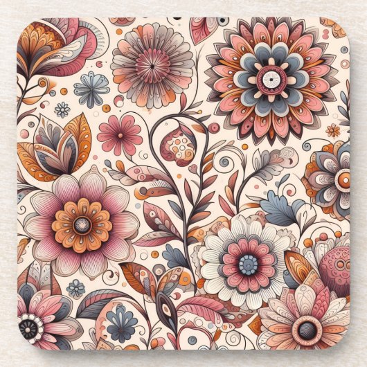 Boho-Blumen-Kork-Untersetzer-Set aus 6 Teilen Getränkeuntersetzer (Vorderseite)