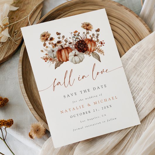 Boho-Blumen-Kürbis-Herbsthochzeit Save The Date