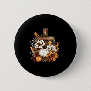 Boho-Blumen-Kürbis-Kreuz-Herbst-Jesus-christlich-T Button