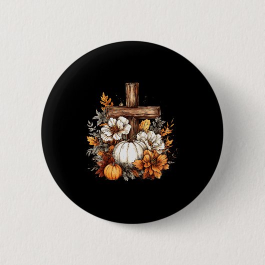 Boho-Blumen-Kürbis-Kreuz-Herbst-Jesus-christlich-T Button (Vorderseite)