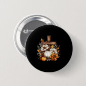 Boho-Blumen-Kürbis-Kreuz-Herbst-Jesus-christlich-T Button (Vorne & Hinten)