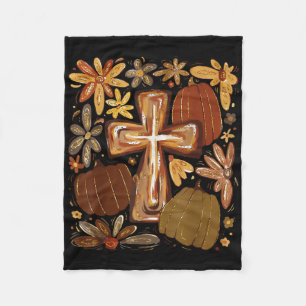Boho-Blumen-Kürbis-Kreuz-Herbst-Jesus-christlicher Fleecedecke