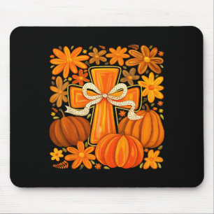 Boho-Blumen-Kürbis-Kreuz-Herbst-Jesus-christlicher Mousepad