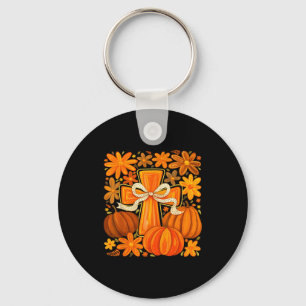 Boho-Blumen-Kürbis-Kreuz-Herbst-Jesus-Christlicher Schlüsselanhänger