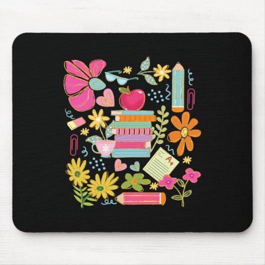 Boho-Blumen-Lehrer-Buch-Apple Pencil Lustiger Rück Mousepad (Vorne)