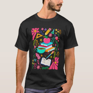Boho-Blumen-Lehrer-Buchstapel Lustig Zurück zur Sc T-Shirt