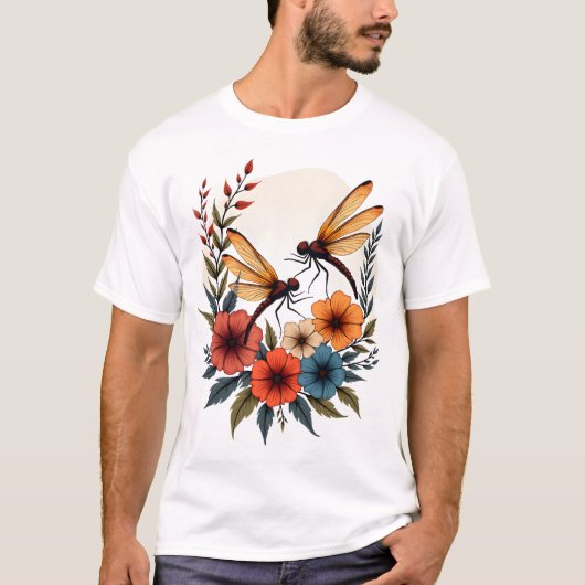 Boho-Blumen-Libelle T-Shirt (Vorderseite)