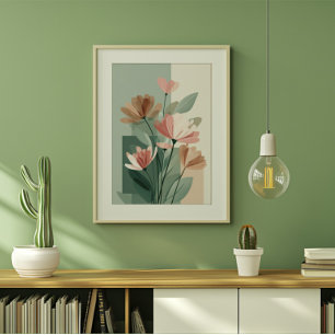 Boho-Blumen-Linienkunst-Druck Neutrale botanisch Leinwanddruck