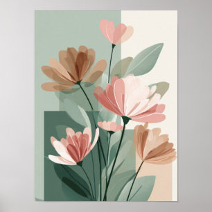 Boho-Blumen-Linienkunst-Druck Neutrale botanisch Poster