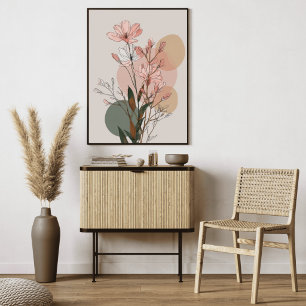 Boho-Blumen-Linienkunst   Neutrale botanische Abst Leinwanddruck