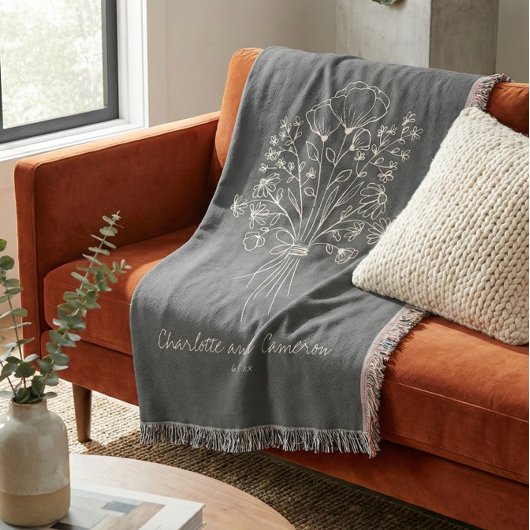 Boho-Blumen-Linienkunst-Zeichnung monogrammierte H Decke
